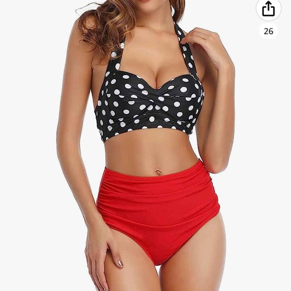 Two Piece Retro Swimsuit High Waist Tummy Control